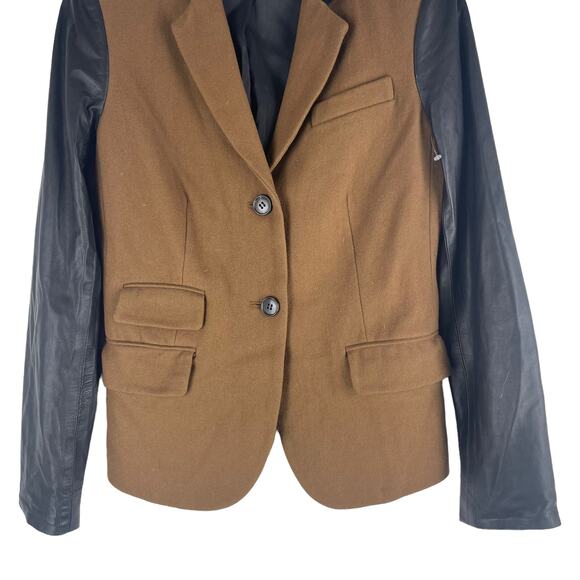 DKNY Donna Karan Wool Lamb Leather Blazer Jacket Brown Black Size 2 - Picture 3 of 6